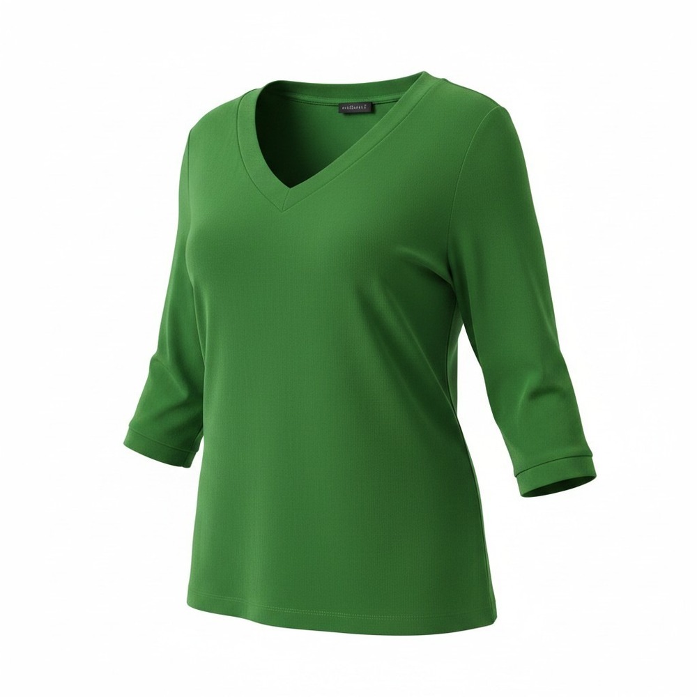 Citiknits Womens Kelly Green Slinky V-Neck 3/4 Sleeve Stretch Top 1X Made in USA